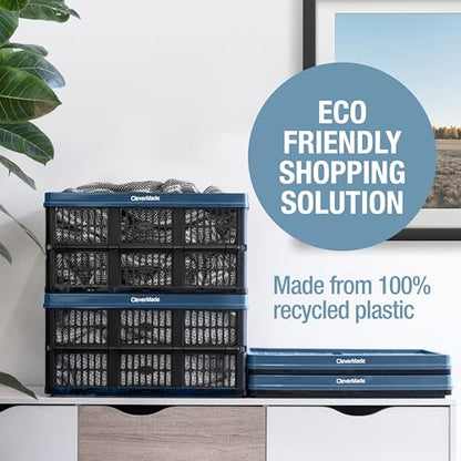 CleverMade Collapsible Utility Crates, Obsidian, 3 Pack, 45L/11 Gal, 66 lbs Capacity, Stackable Containers, Heavy Duty, Space-Saving Baskets,Polypropylene (PP) - color: Obsidian, size: 45l - 3 Pack