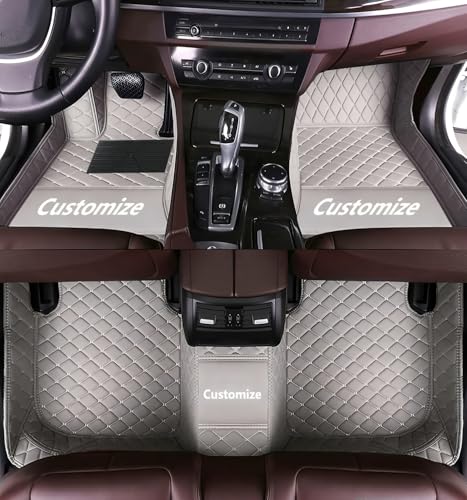 Custom Floor Mats for Cars,All-Weather car Floor MATS-Suitable for 99% of car Models,Luxury Full Coverage All Car Floor Mats,Anti-Slip Leather Car Mat Set (Gray Color, Beige line) - color: Gray color, beige line