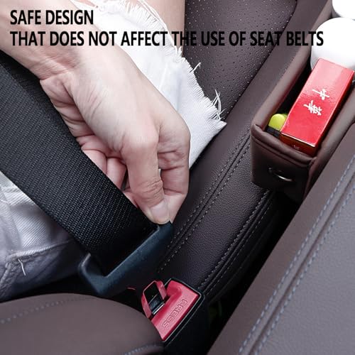 Universal Fit Premium Leather Car Seat Gap Filler Organizer, Center Console Organizer for Car SUV Truck (Brown, 2 Pack) - color: Brown，2 Pack