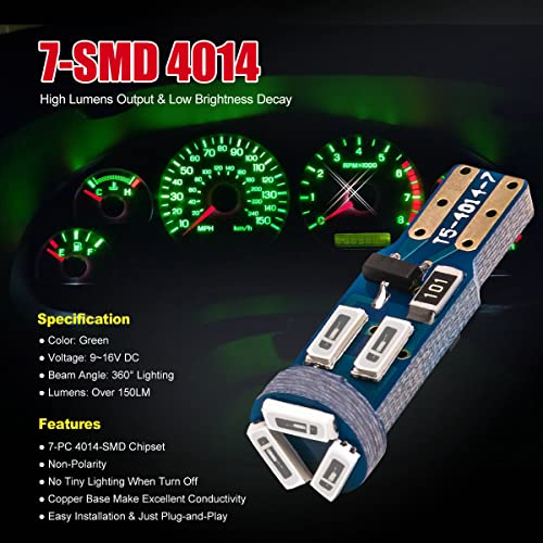 High Bright Green T5 37 74 PC74 PC37 LED Bulb with Twist Lock Socket for Dashboard Instrument Panel Gauge Cluster Light and Map Vanity Mirror Glove Box Indicator Light - color: Green