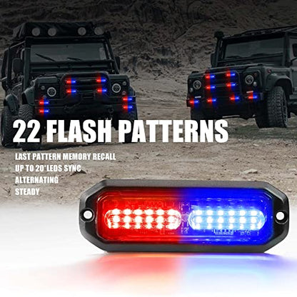 WINECO Red/Blue 8pcs Ultra Slim LED Emergency Strobe Police Lights, Surface Mount Grill Grille Hazard Safty Warning Flashing Light for Volunteer Trucks Vehicles - color: Red Blue