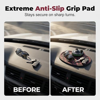 Multifunction Car Anti-Slip Mat, Non-Slip Dashboard Mat with 360° Rotating Phone Holder Temporary Parking Number Plate, Dashboard Grip Pad (Black) - color: Black