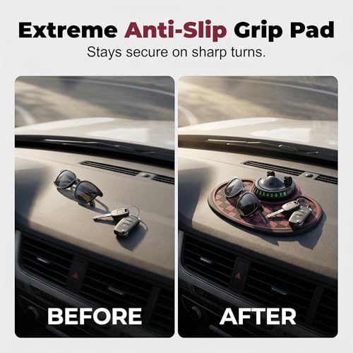 Multifunction Car Anti-Slip Mat, Non-Slip Dashboard Mat with 360° Rotating Phone Holder Temporary Parking Number Plate, Dashboard Grip Pad (Coffee) - color: Coffee