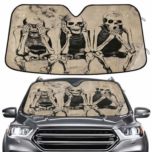 Windshield Sun Shade Shabby Skull Skeletons Front Window Block UV Shades Visor Reflective Retractable for Car SUV Trucks - color: B011