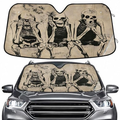 Windshield Sun Shade Shabby Skull Skeletons Front Window Block UV Shades Visor Reflective Retractable for Car SUV Trucks - color: B011