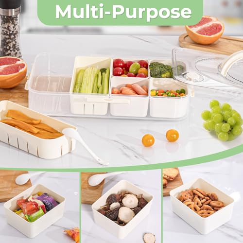 LUXEAR 2Pack 8-Compartment Snackle Box - Airtight Leakproof Divided Food Tray with Lid & Handle, BPA-Free Dishwasher Safe for Picnic, Fridge, Travel, Party, Ideal for Charcuterie & Food Storage - size: 2pack white