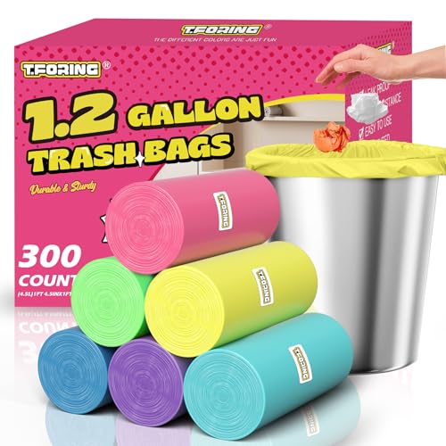 300 Count 1.2 Gallon Trash Bags - 4.5 Liter Colored Small Garbage Bags Unscented Mini Can Liners Leakproof & Tear Resistant for Bathroom, Office, Home - color: 1.2gal-300