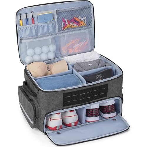 GOBUROS Golf Trunk Organizer Storage with Separate Compartment for 2 Pair Shoes Up to US Mens 16, Golf Car Locker Organizer for Balls, Tees, Clothes, Gloves, Accessories, Grey - color: Grey