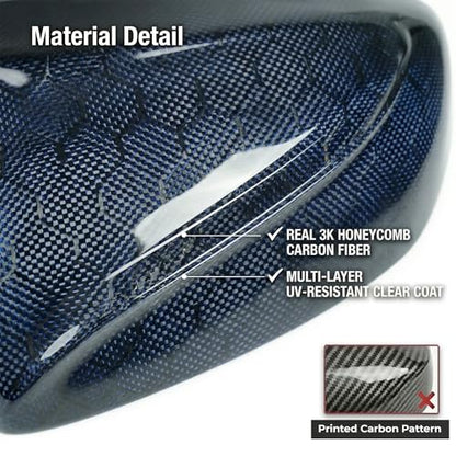 Real Carbon Fiber Side Mirror Covers Compatible with Infiniti Q50 Q50S (2014-2024), Q60 (2017-2022), Q70 (2014-2019) - Horn Style Replacement Housing Caps (Blue Honeycomb Carbon Fiber) - style: Blue Honeycomb Carbon Fiber