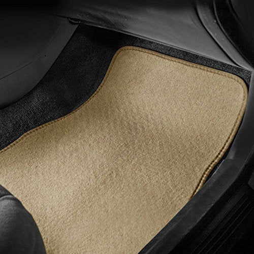 FH Group Car Floor Mat 4 Piece Set Driver's Seat with Heel Pad Deluxe Front 66 x 43 cm Rear 32 x 43 cm Beige - color: Beige