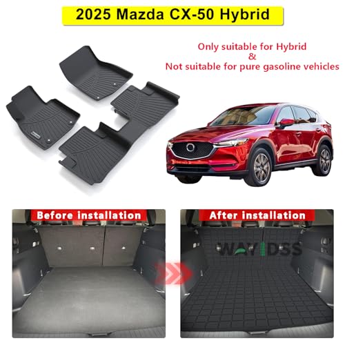 Floor Mats for 2025 Mazda CX-50 (Only Fit Hybrid) & Trunk Mat & Backrest Mat,TPE All Weather Protection for CX50 1st & 2nd Row Full Set Car Liners Covering The Backrest Accessories - size: For 2025 CX50 full set mat（Hybrid）