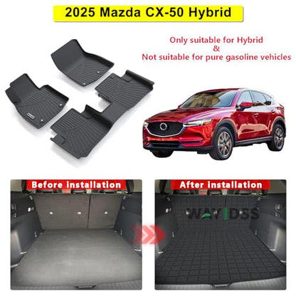 Floor Mats for 2025 Mazda CX-50 (Only Fit Hybrid) & Trunk Mat & Backrest Mat,TPE All Weather Protection for CX50 1st & 2nd Row Full Set Car Liners Covering The Backrest Accessories - size: For 2025 CX50 full set mat（Hybrid）