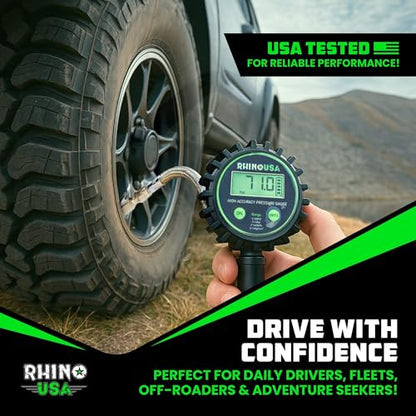 Rhino USA Digital Tire Pressure Gauge with Inflator (0-200 PSI) - Heavy Duty Air Chuck and Compressor Accessories with Stainless Braided Hose, Large 2" Dial and Solid Brass Hardware for Truck and RV - style: 200psi Digital