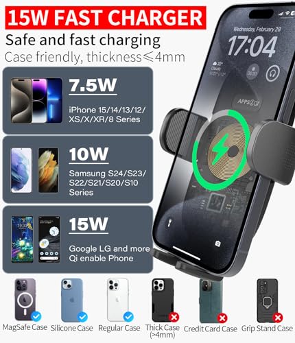APPS2Car 15W Qi Wireless Car Charger Solid Cup Holder Mount, Adjustable Long Arm & 360° Rotation, Fits 3"–4" Round Cup Holders, Works with Cases ≤ 4 mm (No Metal Attachments) - color: Upgraded Wireless Charger