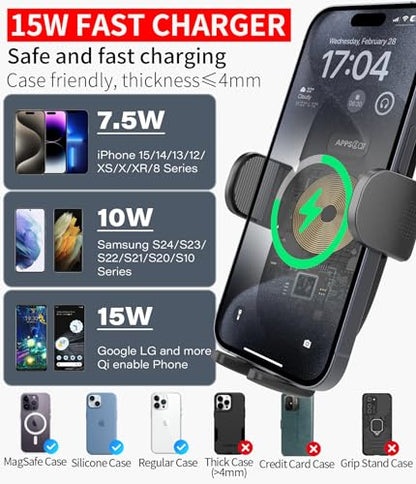 APPS2Car 15W Qi Wireless Car Charger Solid Cup Holder Mount, Adjustable Long Arm & 360° Rotation, Fits 3"–4" Round Cup Holders, Works with Cases ≤ 4 mm (No Metal Attachments) - color: Upgraded Wireless Charger