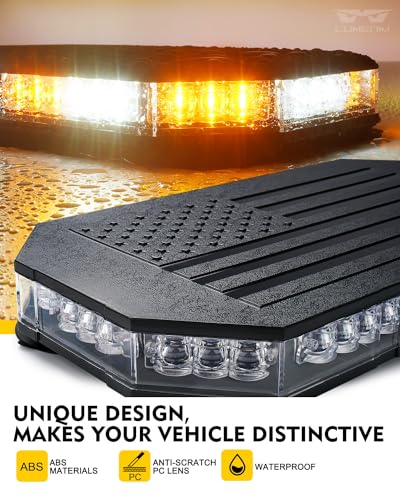 LUMENIX Rooftop Strobe Beacon Lights Bar w/Controller, American Flag Pattern White Amber LED Emergency Warning Traffic Flashing Light for Construction Vehicles Work Trucks Snowplow (Patented Design) - color: White Amber