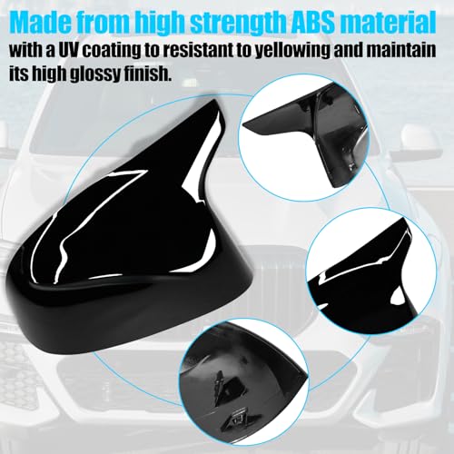 Jaronx Compatible with BMW Mirror Cover X3 G01 2019-2024,X4 G02/X5 G05/X7 G07 2019-2024,X6 G06 2020-2024, Clip-on M Style Horn Rearview Mirror Caps for BMW,Left Driver & Right Passenger (Glossy Black) - size: Mirror Cover Black