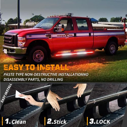 XRIDONSEN 2PCS 60 inch Truck Emergency Lights Strip 720 LED Running Board Strobe Lights Red White Firefighter Flashing Warning Safety First Responder for Vehicles Trucks Pickup Fire POV - color: Red/White