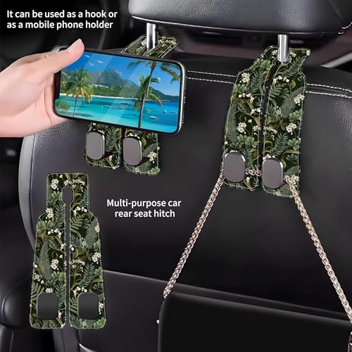 Purse Hook for Car White Flowers Berries and Leaves 1 Pack Headrest Back Seat Hook Premium Leather Double Metal Hanger Storage Pack Bag Purse Holder Car Accessories - color: White Flowers Berries and Leaves