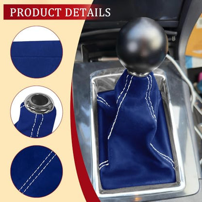 Car Shift Boot Cover, Stick Shift Cover, Suede Leather Manual Automatic Car Shifter Lever Knob Dust Protector, Dustproof Gear Shift Protection Sleeve Gaiter for Sedan Truck (Dark Blue White) - color: Dark Blue White
