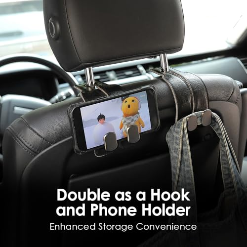 KINIVA Car Seat Headrest Storage Hooks, Set of 2, Suede PU Leather, Double Hooks (06-Black 4 Pack) - color: 06-Black 4 pack