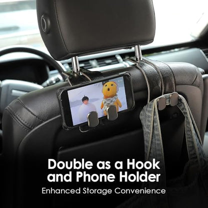 KINIVA Car Seat Headrest Storage Hooks, Set of 2, Suede PU Leather, Double Hooks (06-Black 4 Pack) - color: 06-Black 4 pack