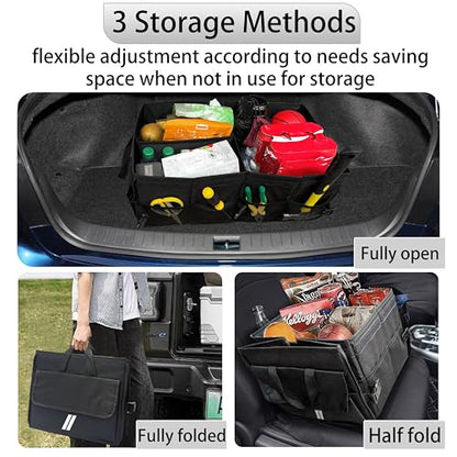 YOSRTER for Dodge Charger Durango Challenger Ram Car Trunk Organizer Collapsible Storage Box with Handle Foldable Lid Non Slip Bottom Sturdy Base Panel 2 Compartment White Trim - color: White Trim