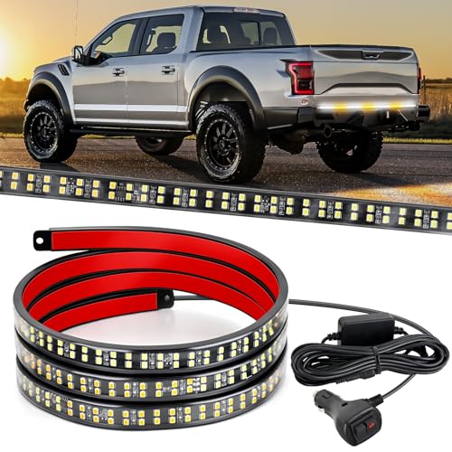 Nilight 60 Inch Truck Tailgate Strobe Light Strip Tail Emergency Bar Rear Window Warning Lamp Ultra-Bright Double Row 360 LED for Pickup Trailers Construction Vehicles Car SUV, Amber White - color: 60" Tailgte Strobe Amber White
