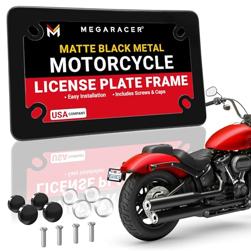 Premium Motorcycle Matte Black License Plate Frame, Rust-Free Stainless Steel, Rattle-Free Thin Metal & Street Legal, Universal Fit Tag Holder for Harley Davidson, Bike, Scooter, Porta Placa Para Moto - color: Black