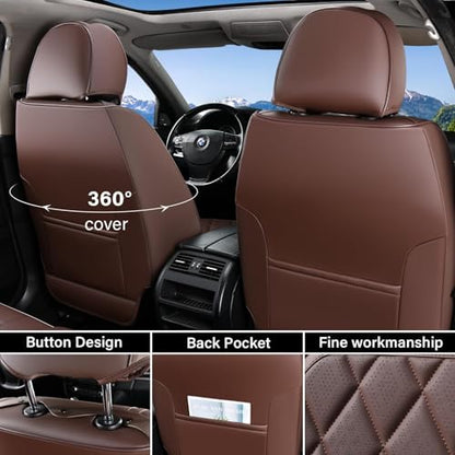 Coverado Car Seat Covers Full Set, Luxury Faux Leather Waterproof Seat Cover, Front and Back Car Seat Protector, Universal 5 Seat Leather Seat Cushion, Carseat Cover Fit Most Cars, Coffee - color: A-Coffee, size: Fullset