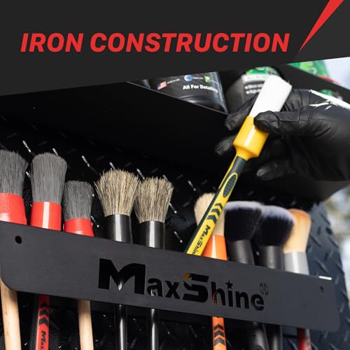 Maxshine Universal Detailing Brush Holder | Wall-Mount Organizer Holds Up to 10 Brushes | Rust-Resistant Iron Construction, Easy Installation for Garage, Car Care, Mobile & Home Use