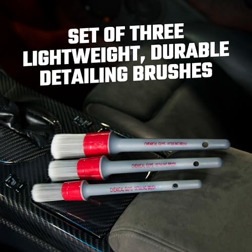Chemical Guys All in the Details Interior Detailing Brush Set - 3-Piece Soft & Durable Car Detailing Brushes for Vents, Consoles, Buttons, Trim & Hard-to-Reach Areas in Cars, Trucks, SUVs & RVs - style: Interior Brushes