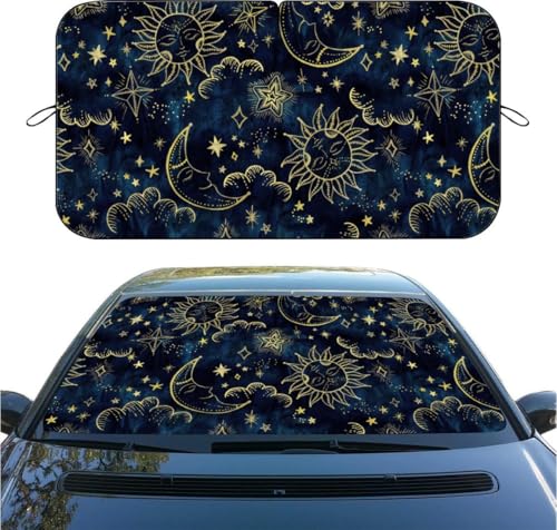 Car Windshield Sunshade Sun and Moon Pattern, Foldable Front Window Sun Shade, UV Rays & Heat Blocking, Universal Fit for Sedan SUV Truck, 59" x 31.5" Automotive Interior Protector - color: color 6