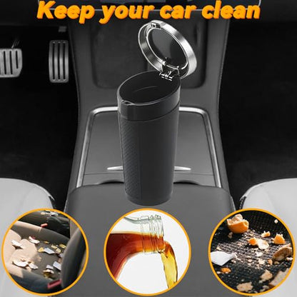 Car Trash Can Bin with Lid, Leakproof Garbage Can for Vehicle, Mini Trash Bin with 90 Attached Trash Bags, Easy to Clean Cup Holder Trash Can for Car, Home, Office - color: Black&Silver 1