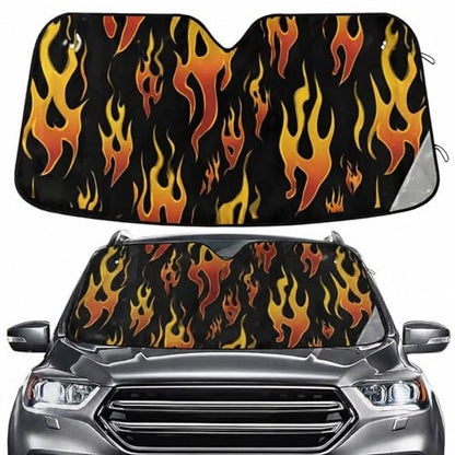 Windshield Sun Shade Yellow Orange Fire Flames Front Window Block UV Shades Visor Reflective Retractable for Car SUV Trucks - color: B008