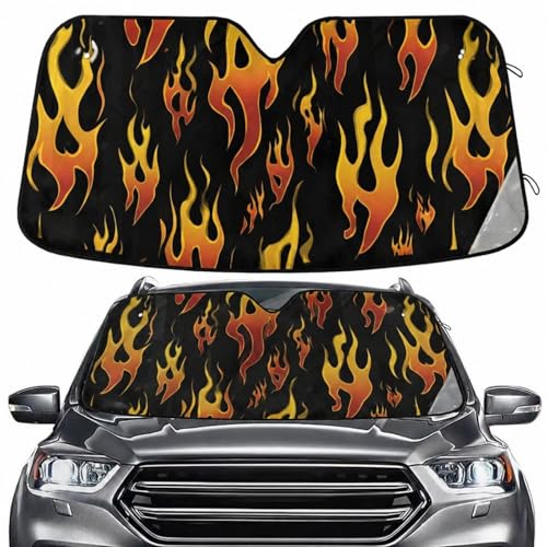 Windshield Sun Shade Yellow Orange Fire Flames Front Window Block UV Shades Visor Reflective Retractable for Car SUV Trucks - color: B008