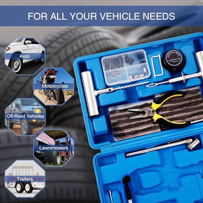 AUTOWN Flat Tire Repair Kit with Plug 68 Pcs for Car, Motorcycle, ATV, Jeep, Truck, Tractor Flat Tire Repair (2-Pack) (Set of 2-68pcs) - size: Set of 2-68pcs