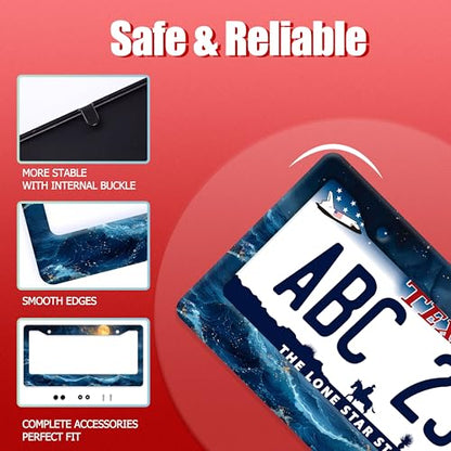 Blue Ocean Wave License Plate Frame Moon License Plate Stainless Steel Funny Auto Accessory Bracket 6.3 x12.3 Inch with Screws - color: Ocean Wave Moon