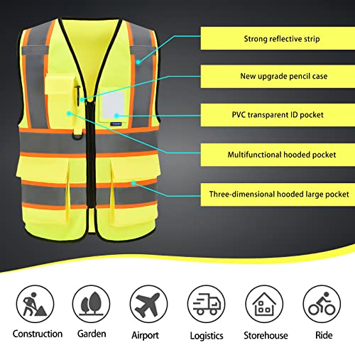 AYKRM Custom Logo Personalised Printed High Visibility Reflective 2 two tone work construction Safety Vest - color: Yellow, size: Large
