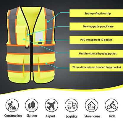 AYKRM Custom Logo Personalised Printed High Visibility Reflective 2 two tone work construction Safety Vest - color: Yellow, size: X-Large