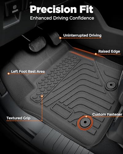 Full Set Car Truck 5FT Bed Mat & Floor Mats for Ford Ranger SuperCrew Cab: 2024-2026 All-Weather Mats for XLT Raptor Lariat XL with 5ft TPE Trunk Bedmat, Anti-Slip Waterproof Protection Accessories