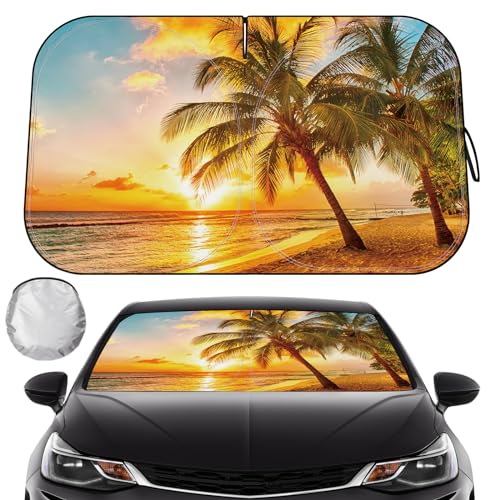 Car Windshield Sun Shade - Reflector Sunshade Offers Ultimate Protection for Car Interior, Cool Reflective Sun Blocker Fits Small Sedans, Mini SUVs - color: Sunrise-Yellow