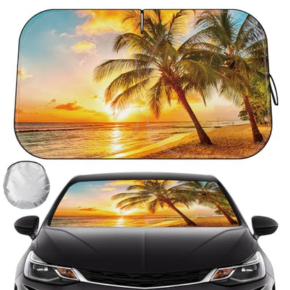 Car Windshield Sun Shade - Reflector Sunshade Offers Ultimate Protection for Car Interior, Cool Reflective Sun Blocker Fits Small Sedans, Mini SUVs - color: Sunrise-Yellow