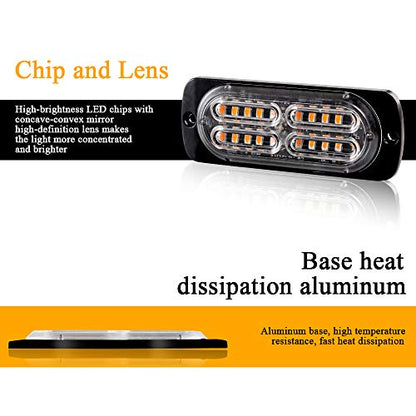 Teguangmei 12-24V 20-LED Super Bright Emergency Strobe Warning Caution Hazard Construction Waterproof Flashing Strobe LED Light Bar Surface Mount for Car Truck SUV Van (Amber) - color: Amber