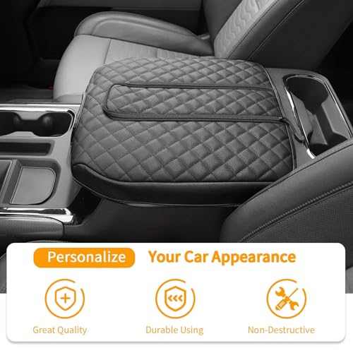 Armrest Pad Cover Car Center Console Protector Compatible with Chevrolet Silverado 2019-2024, for Suburban 2020-2024, PU Leather Console Lid Replacement, Black - color: Black B