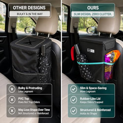 RoadBin™ Car Trash Can – Slim 4" 2.5 Gallon Space-Saving Design, Stays Upright, Leakproof & Odor-Proof Car Garbage Can for Clean, Clutter-Free Cars, Trucks & SUVs