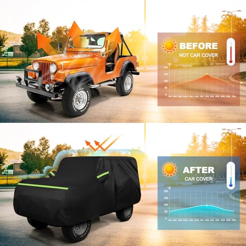QUNSUNUS Waterproof Car Cover for Jeep CJ5 1955-1983, Outdoor Cj5 Cover with Cotton Lining, All Weather Cover with Straps and Zipper for Wind, Sun, UV and Dust Protection - size: for Jeep CJ5
