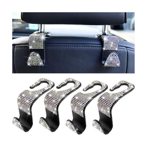 Mandark 4PCS Bling Car Seat Headrest Hooks, Crystal Rhinestone Vehicle Seat Back Hanger for Grocery Purses Handbags, Diamond Auto Seatback Storage Organizer Hook, Universal for Most Cars (Multicolor) - color: Multicolor
