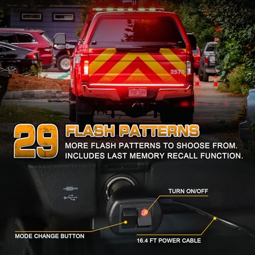 XRIDONSEN 60 inch Red Truck Emergency Lights Strip 360 LED Tailgate/Rear Window Light Bar Firefighter Lights Flashing Warning Hazard Safety First Responder Lights for Vehicles Fire Trucks Pickup POV - color: Red