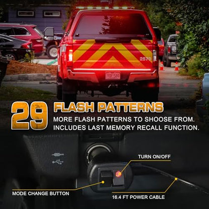XRIDONSEN 60 inch Red Truck Emergency Lights Strip 360 LED Tailgate/Rear Window Light Bar Firefighter Lights Flashing Warning Hazard Safety First Responder Lights for Vehicles Fire Trucks Pickup POV - color: Red